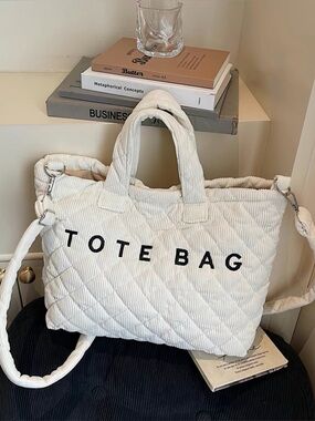 White Quilted Tote Bag with Shoulder Strap